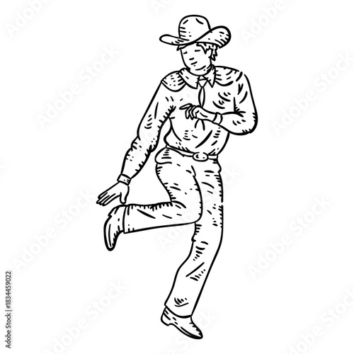 Cowboy dancing hand drawn