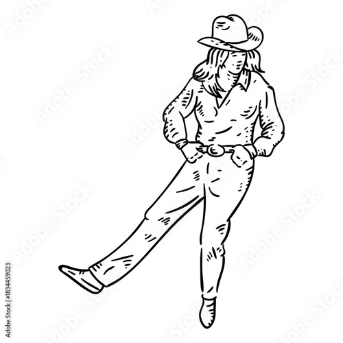Cowgirl dancing hand drawn