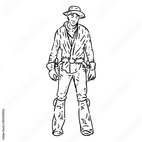 Standing cowboy hand drawn