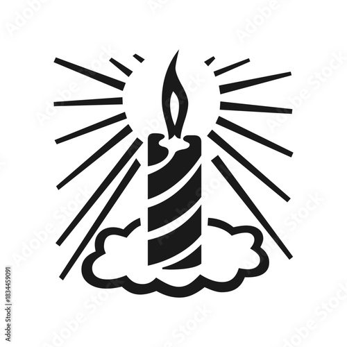 Minimal Candle Flame Icon with Radiant Light Burst