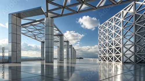 white and silver concrete structure on concrete floor against blue sky