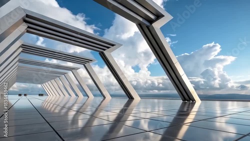 white and silver concrete structure on concrete floor against blue sky