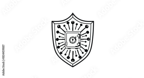 Digital shield symbolizing cybersecurity and data protection with secure vault at its core.