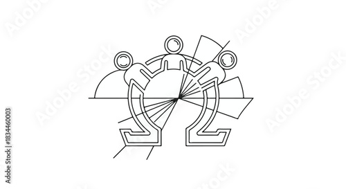 Business partnership teamwork collaboration concept with connected people icons in modern line art style for corporate success and unity