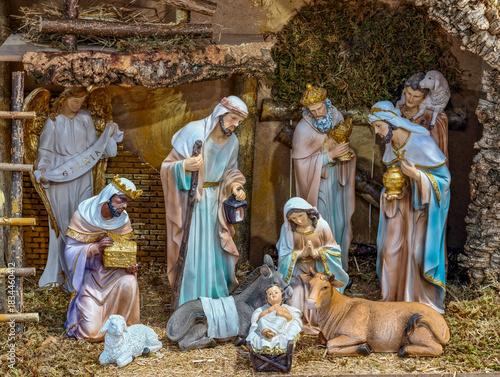 Nativity Scene Christmas Display with Baby Jesus, Three Wise Men, Holy Family and Animals in Traditional Manger Setting