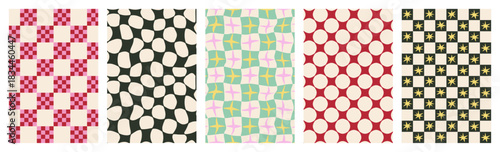 Set of Y2K seamless retro variation groovy simple checkered background. Retro pattern with a groovy checkerboard design.