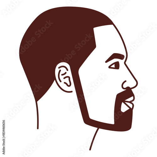 Man profile short hair chin strap beard filled stroke