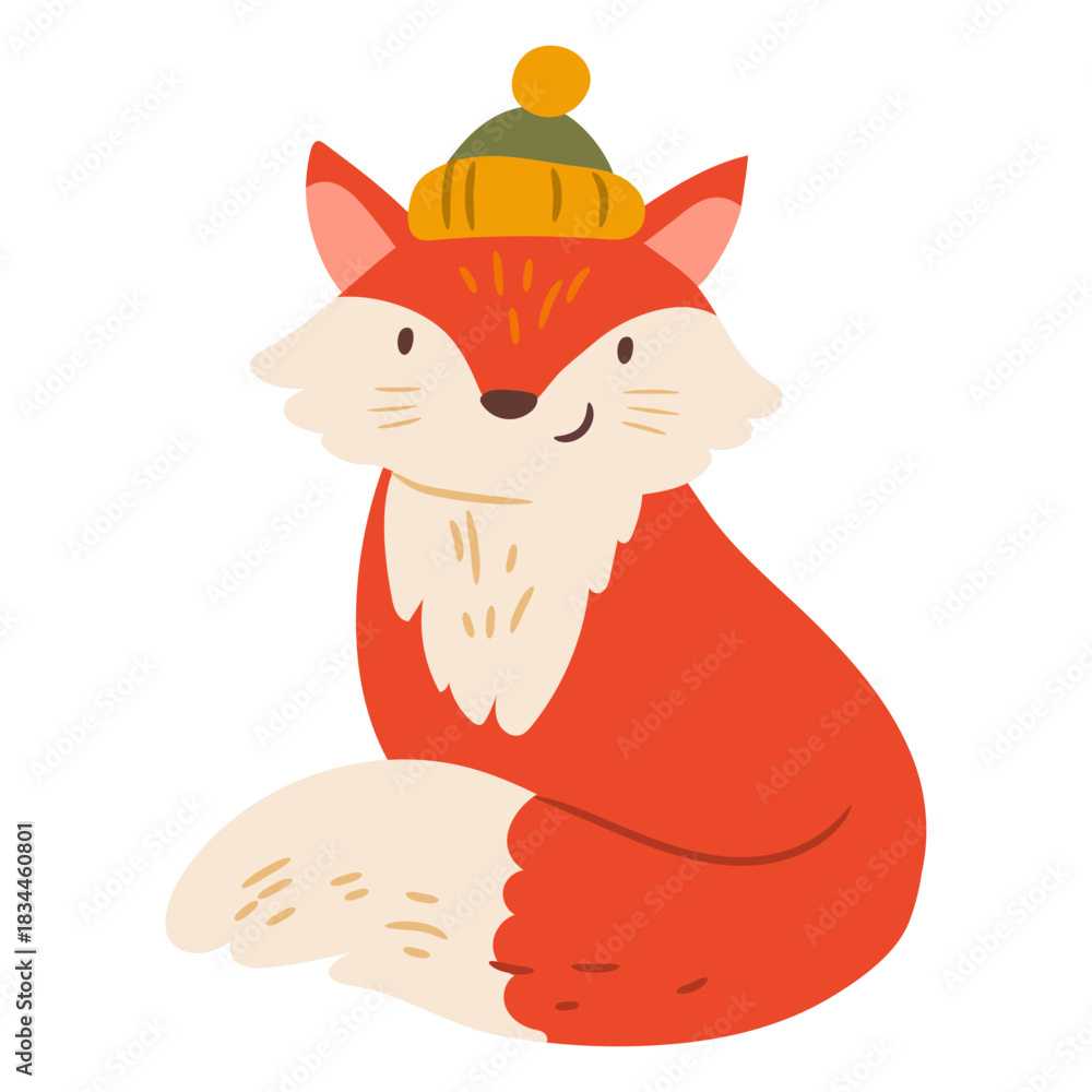 Naklejka premium Cute fox with winter hat