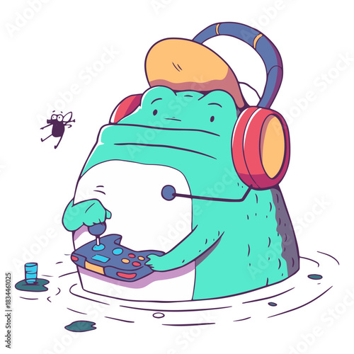 Gamer frog cartoon