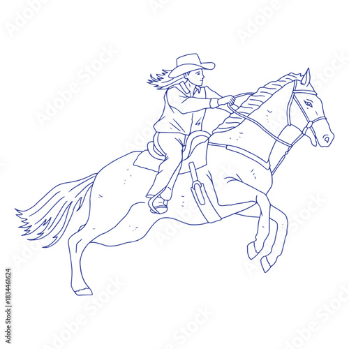 Cowboy girl riding a horse stroke