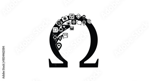 Digital network and communication symbols forming a growing curve