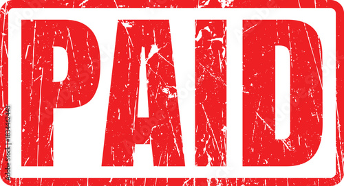 The distressed red rectangle shows 'PAID' stamped, confirming completion of financial transaction over white background