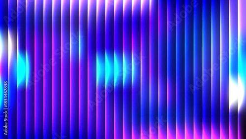 Wavy reeded glass stripes background, vertical neon colorful lines on dark gradient with glossy glow for modern wallpaper, banners, posters, and tech headers