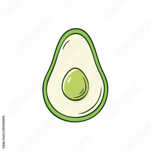 Hand drawn half avocado icon in doodle style. Green healthy food mark point design element for vegetarian menu or keto diet app. Isolated vector