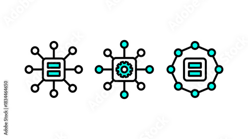Innovate with these modern, scalable network icons, perfect for professional presentations and cutting-edge technology designs. Scalable vector graphic.