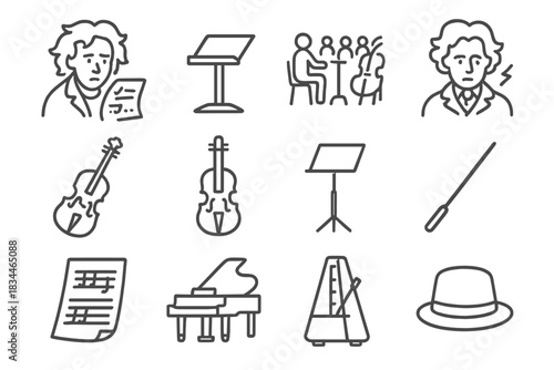 Forgotten Composer Icons. Isometric vector illustration set Space Debris: damaged satellite part, orbital line diagram, collision