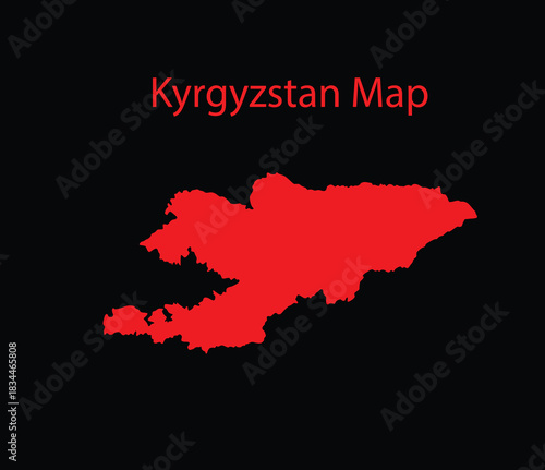 Kyrgyzstan Vector Map Silhouette: Isolated Red Solid Shape on Black Background