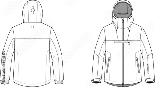 Women's oversized sweatshirt three views flat technical drawing set, quarter-zip pullover, V-neck, polo collar, apparel template, long-sleeve fashion sketch.