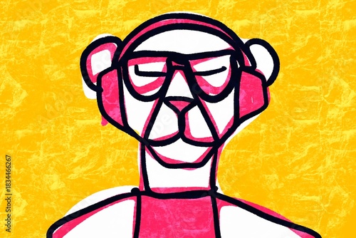 Stylized illustration of a panther with headphones