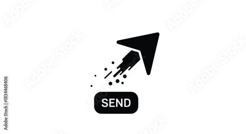 Iconic representation of sending a message with a stylized paper airplane soaring upwards, symbolizing communication and speed.
