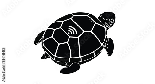 Black turtle icon with Wi-Fi symbol on shell, modern technology and nature concept, simple illustration for design and communication