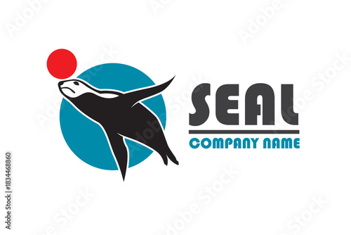 emblem of sea seal silhouette isolated on white background