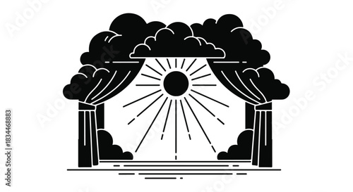 Bright sunbeams burst through dramatic curtains, symbolizing hope and new beginnings.