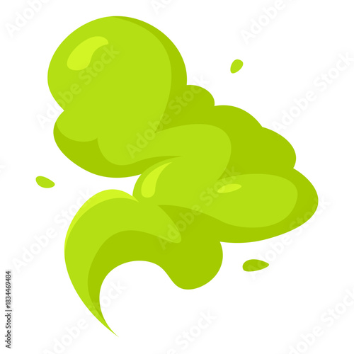 Green stink cloud and toxic fume in flat style. Vector icon of disgusting odor, poison mist and comic vapor effect isolated on a white background for design projects