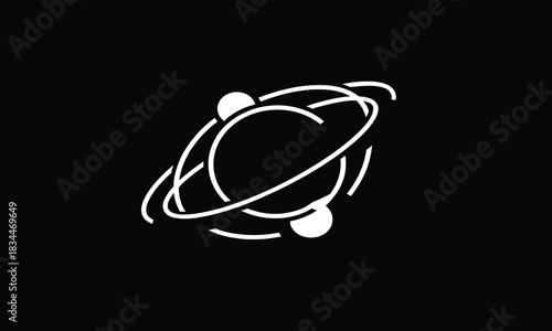 Minimalist futuristic planetary orbit line art illustration representing cosmic motion, space exploration concept and modern astronomical design