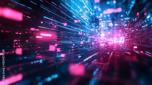 Dive into the digital frontier with vibrant pink and blue light streams, perfect for conveying innovative technology and futuristic concepts