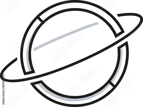 Minimalist planet with orbit ring line art illustration representing cosmic motion, futuristic space concept and modern astronomical design