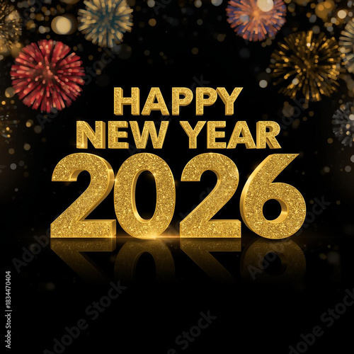 A happy new year 2026 greeting card illustration with a 3D text symbol for winter holiday celebration design