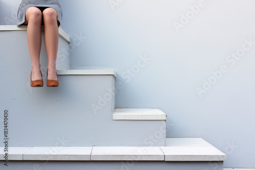 A woman is sitting on a set of stairs