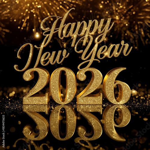 Happy New Year 2026 holiday vintage gold sign illustration vector design