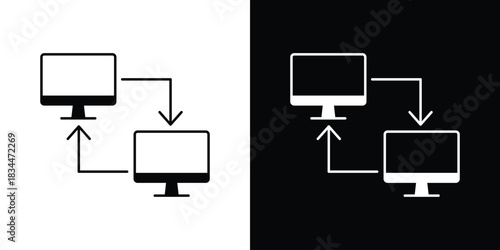 PC data transfer icons vector silhouette design. Vector flat graphic design illustration.