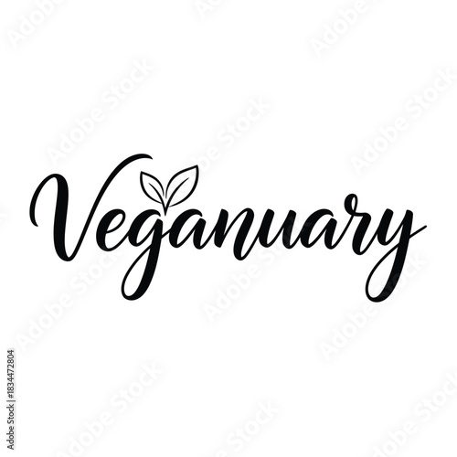 Veganuary inscription hand drawn lettering calligraphy for vegan new year