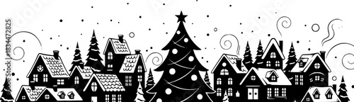 Christmas, Winter village, Silhouette, Houses, Christmas
