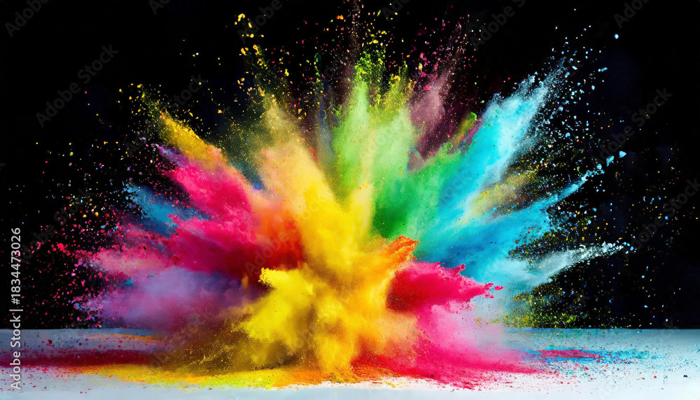 Fototapeta premium Multicolored powder explosion on black background