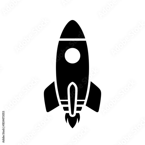Filled black rocket ship icon representing space exploration