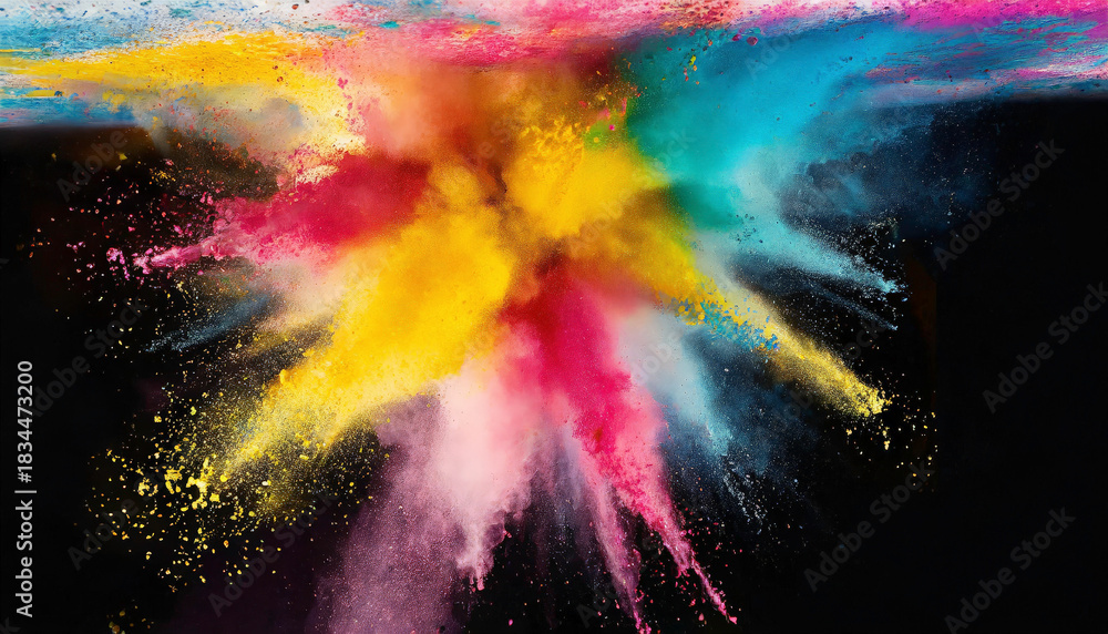 Fototapeta premium Multicolored powder explosion on black background