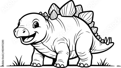 Adorable cartoon stegosaurus dinosaur coloring page for kids