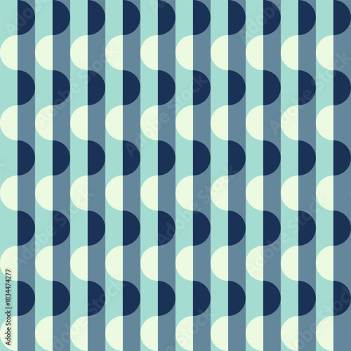 mid century, modern abstract half circles striped seamless pattern and background vector illustration