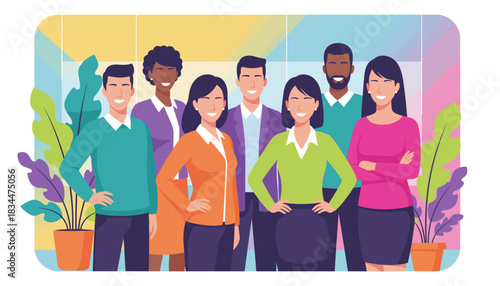 Diverse team of smiling professionals Corporate colleagues partnership and teamwork concept illustration