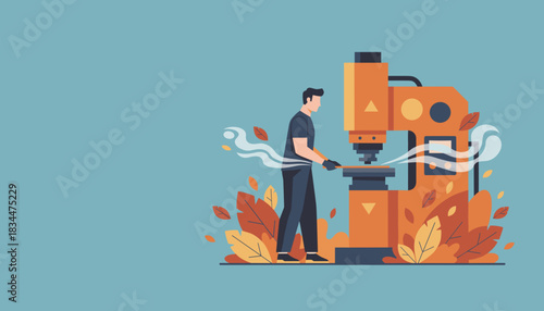 Factory worker using heavy machinery for industrial manufacturing process