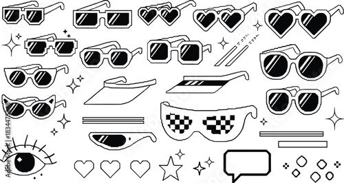 Collection of hand drawn sunglasses and eyewear styles