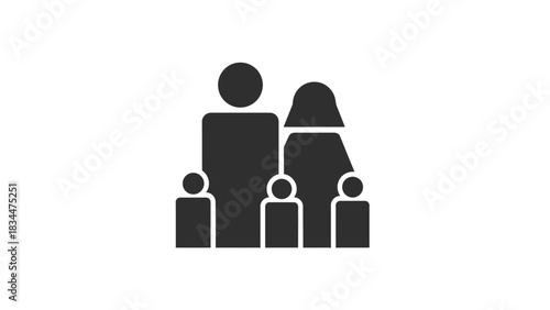 Illustration of a family with two parents and three children in silhouette.