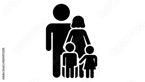 A black and white illustration of a family of four, representing togetherness.