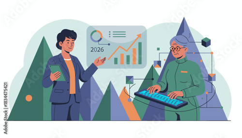 Businesswomen collaborating on financial data analysis planning future growth for 2026