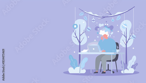 Stressed worker dealing with burnout and mental pressure while working remotely on a laptop