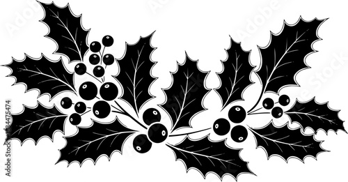 Stylized Black Holly Leaves with Red Berries Illustration christmas winter
